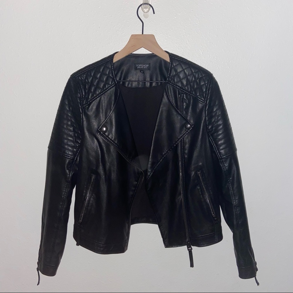 top shop black leather jacket